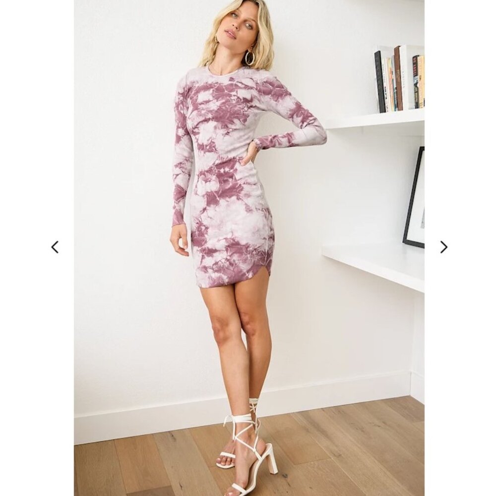 Lulus Our Favorite Trend Purple Tie-Dye Long Sleeve Bodycon Mini Dress Large